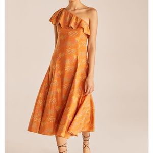 NWT Rebecca Taylor Isabelle Orange Floral One Shoulder Dress Size 6 Women